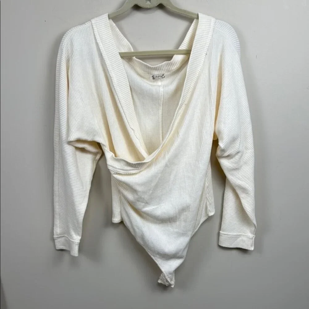 FREE PEOPLE Lovin' This Feeling Thermal Bodysuit extra large cream ivory Euc